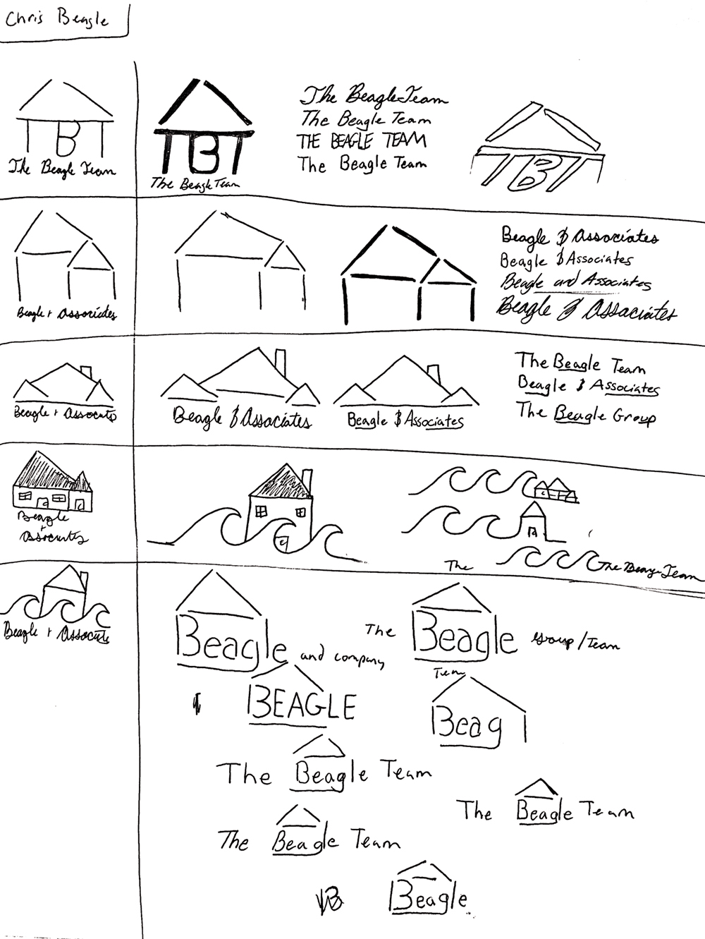 preliminary sketch for beagle real estate group logo design